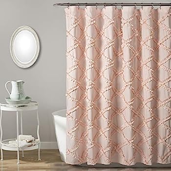 【中古】【輸入品・未使用】Ruffle Diamond Shower Curtain Blush 72X72｜スカイマーケットプラス