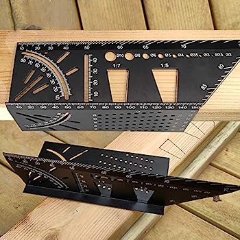 【中古】【輸入品・未使用】アルミ合金 木工用 スクエアサイズ メジャー定規 - 3Dマイター角度測定テンプレートツール - 大工のレイアウト定規 ゲージ 木工アクセサリー -