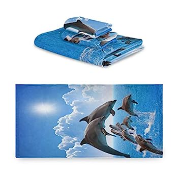 【中古】【輸入品・未使用】Nander ソフトコットンタオル3点セット エコフレンドリー バスタオル1枚 ハンドタオル1枚 洗面タオル1枚 ジャンピングドルフィン ブルーオーシャ