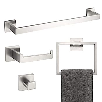 【中古】【輸入品・未使用】KOKOSIRI 4ピース バスルームアクセサリーセット バスタオルバー ロールペーパーホルダー シングルローブフック ステンレススチール 壁取付、ツ