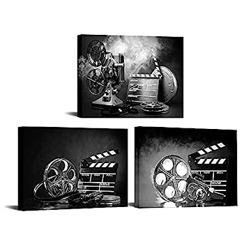 【中古】【輸入品・未使用】3ピース 白黒キャンバスウォールアート 映画製作コンセプトシーン 写真 クラシック オールドファッション フィルムリール ポスター アートワーク
