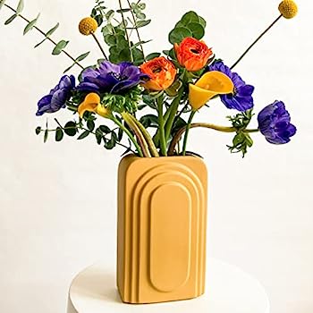 【中古】【輸入品・未使用】Rhapsody Studio イエロー トール セラミック 花瓶 美しい装飾 花 モダンな花瓶 リビングルームのホームデコレーション セラミック花瓶 ホームデ
