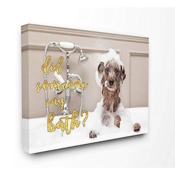 【中古】【輸入品・未使用】Stupellホーム飾りDid Someone Say Bath ?バブルBath犬ストレッチキャンバス壁アート、16?x 1.5?X 20?, Proudly Made in USA