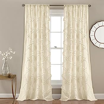 【中古】【輸入品・未使用】Ruffle Diamond Window Curtain Ivory Set 54x84