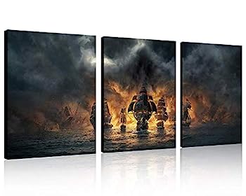 【中古】【輸入品・未使用】Qicai 3パネルPirate Ship、大きなキャンバスの絵ホーム装飾を印刷、ハングする準備12?" x12?"海賊キャンバス海賊キャンバスアート海賊画像用|スカイマーケットプラス