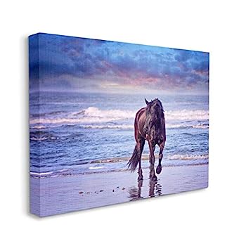 【中古】【輸入品・未使用】Stupell Industries ビーチの野生の馬 カラフルな青い夕暮れ PHBurchett Wall Artによるデザイン 16 x 20インチ キャンバス｜スカイマーケットプラス