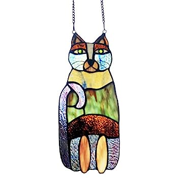 【中古】【輸入品・未使用】RIVER OF GOODS クレイジーキャット ステンドグラスパネル 高さ13インチ 窓サンキャッチャー 窓装飾 パープル|スカイマーケットプラス