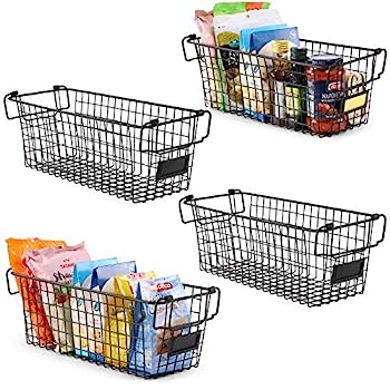 【中古】【輸入品・未使用】積み重ね可能なワイヤーバスケット 4個パック [XL L] 整理用 - パントリー収納 整理用 金属製容器 農産物 食品 果物 - キッチン バスルーム クロ｜スカイマーケットプラス