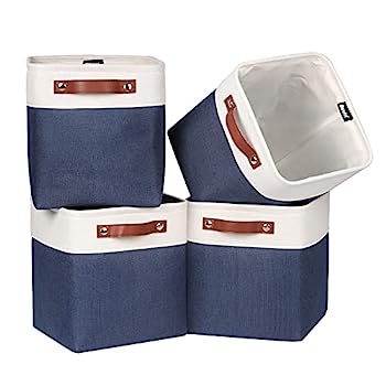 【中古】【輸入品・未使用】Univivi ファブリックキューブビン 4個セット 収納バスケット ポリウレタンハンドル付き ホーム クローゼット 保育園 折りたたみ式ストレージビ