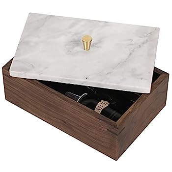 【中古】【インポート品・未当て嵌める】MyGift モダンウォールナットウッド\u0026白いことビー玉蓋 バニティキャッチオールジュエリーボックス/記憶装置入れもの