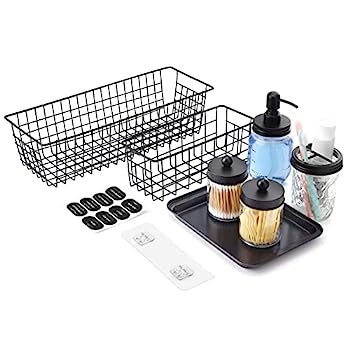 【中古】【輸入品・未使用】Goabroa メイソンジャー バスルームアクセサリーセット 7個 - Qtip ジャー2個 ローションソープディスペンサー 歯ブラシホルダー メタルワイヤー