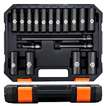 【中古】【輸入品・未使用】PGROUP 18ピース 1/2インチ ドライブディープインパクトソケットセット 標準6ポイントメトリックサイズ (10mm - 24mm) Cr-Vスチール 3インチ 5イ