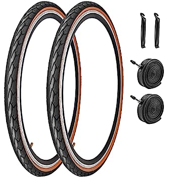 【中古】【輸入品・未使用】700x35C ブラウンウォールバイクタイヤ 2本セット インナーチューブ2個とレバー2個付き ロード自転車用タイヤ 日常都市 Commter Urban