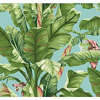 【中古】【輸入品・未使用】York Wallcoverings AT7070 トロピクス バナナリーフの壁紙 アクア ライトイエロー/グリーンからダークグリーン コーラル AT7070 1｜スカイマーケットプラス