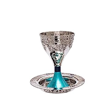 【中古】【輸入品・未使用】ヤイル・エマヌエルHammeredモダンKiddushカップwith Turquiose Pedastal