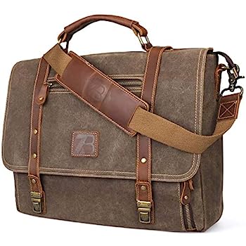 【中古】【輸入品・未使用】メンズ メッセンジャーバッグ ビンテージ 本革 ブリーフケース ショルダーバッグ 15.6インチ ワックスキャンバス レザー コンピューター ノート
