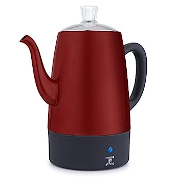 【中古】【輸入品・未使用】Moss & Stone 電動コーヒーパーコレーター レッドボディ ステンレススチール蓋付き コーヒーメーカー パーコレーター 電気ポット レッド キャン