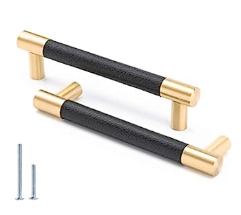 【中古】【輸入品・未使用】Linkaa レザー引き出し取っ手 5インチ ブラックレザー キャビネットハンドル ブラックキャビネットプル キャビネット金具 ゴールドキャビネット