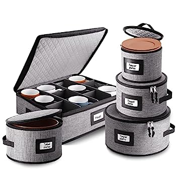 【中古】【輸入品・未使用】中国製保存容器 ハードシェルマグストレージ付き食器ストレージコンテナ 5点 プレートストレージ用 コーヒーカップストレージオーガナイザー付き