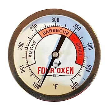 【中古】【インポート品・未当て嵌める】4つのOxen BBQ食べ物屋気温計 3inアルミニウムゾーンダイヤル 4inステム 華氏100/500度気温計 丸焼き窪溜まり/燻製器/膳立て腕っこき