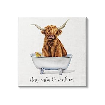 【中古】【輸入品・未使用】Stupell Industries Highland Cattle Bathtub Stay Calm Soak On Phrase、Donna Brooks によるデザインキャンバスウォールアート 17 x 17、オレ｜スカイマーケットプラス