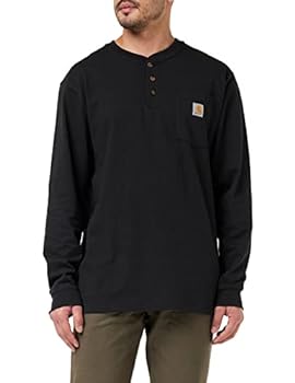 【中古】【輸入品・未使用】Carhartt Men's Workwear Pocket Long Sleeve Henley Midweight Jersey Original Fit K128,Black,Large