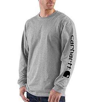 【中古】【輸入品・未使用】Carhartt Men's Big & Tall Signature Sleeve Logo Long Sleeve T-Shirt Original Fit,Heather Grey,XX-Large Tall