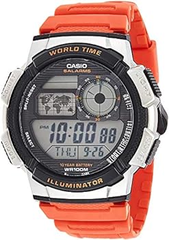 【中古】【輸入品・未使用】Casio AE1000W-4BV Men's Orange Resin Band 5 Alarms Chronograph World Time Watch｜スカイマーケットプラス