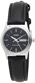 【中古】【輸入品・未使用】Casio LTP-V006L-1B2 Women's Black Leather Band Black Dial Day Date Analog Dress Watch