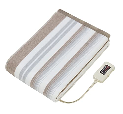 【中古】【非常に良い】Sugiyama 電気毛布 日本製 電気かけしき毛布 188×130cm 丸洗いOK 頭寒足熱 ダニ退治 室温センサー スライド式無段階温度調節 NA-013K ストライプ柄（裏面ホワイト）暖房 節
