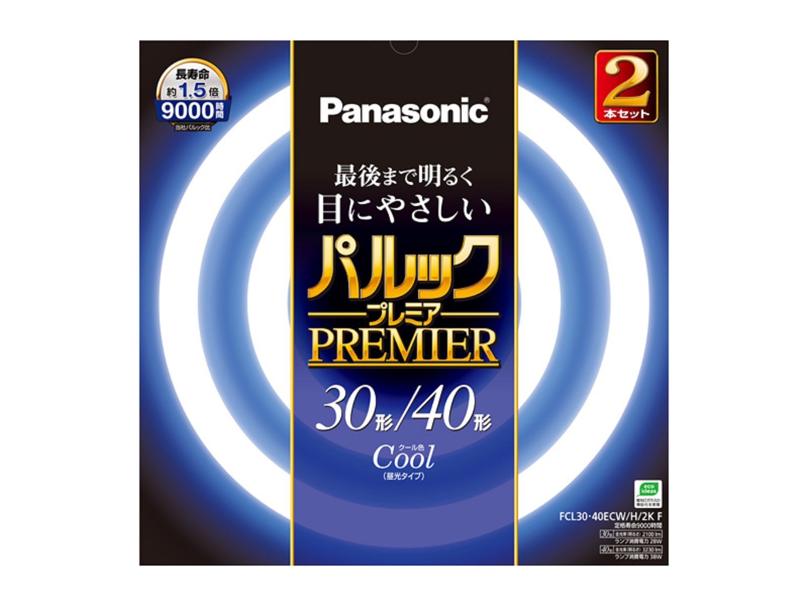 【中古】【非常に良い】パナソニック 丸形蛍光灯(FCL) 30&40W形 2本入 G10q クール色 パルックプレミア FCL3040ECWH2KF