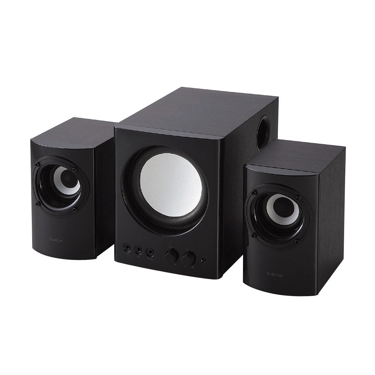 【中古】【非常に良い】エレコム スピーカー PC TV 25W 木製 2.1ch ブラック MS-131BK|スカイマーケットプラス