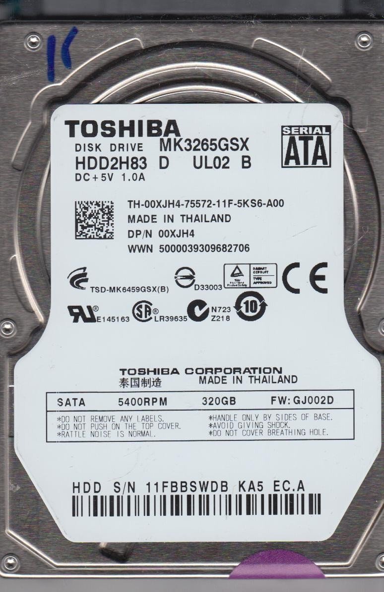 【中古】【非常に良い】東芝 内蔵用 2.5インチ HDD MK3265GSX　SATA300　320GB 5400回転｜スカイマーケットプラス
