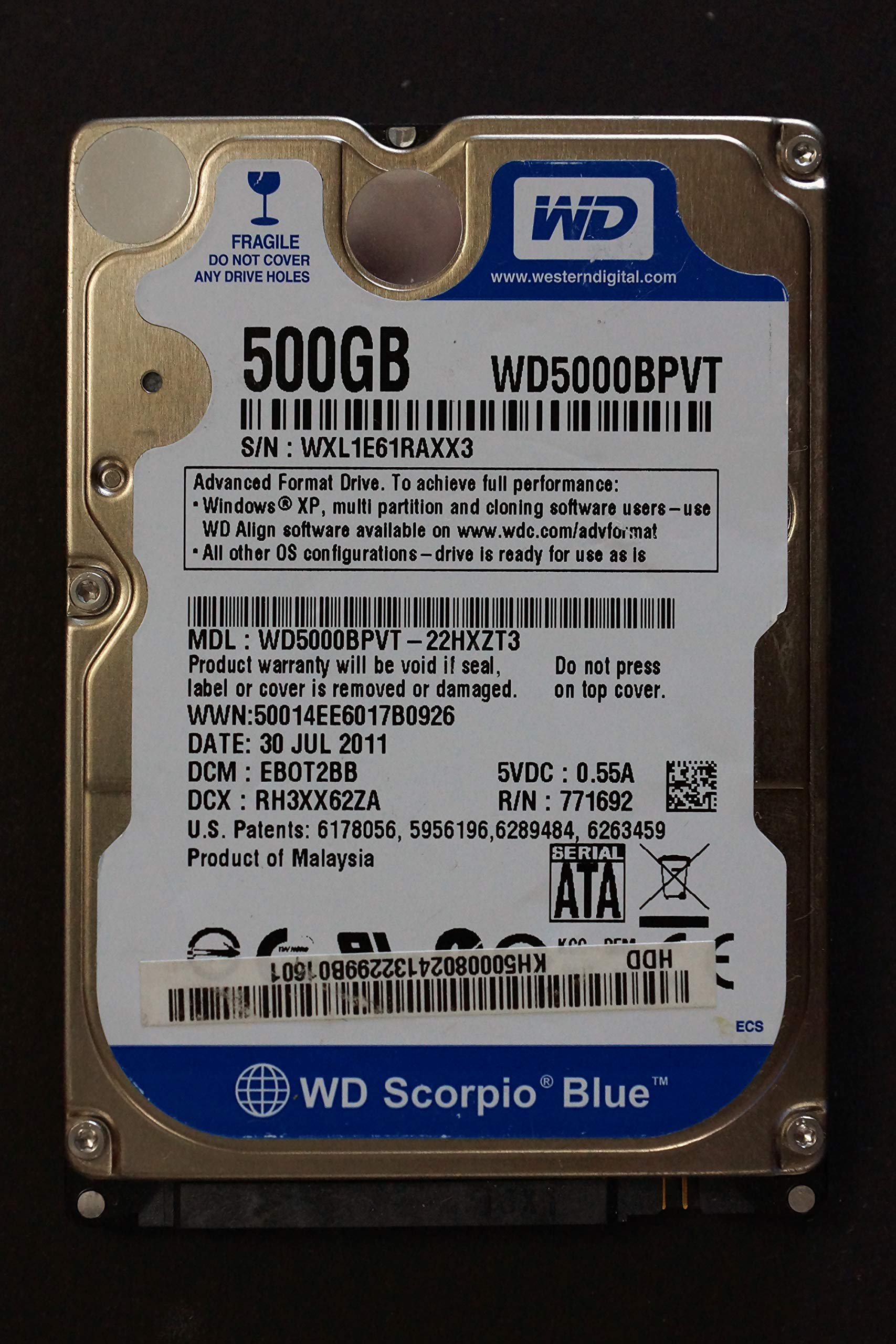 【中古】【非常に良い】WD5000BPVT、DELL SCORPIO BLUE 500GB 5400 RPM 2.5インチ SATA ハードドライブ。｜スカイマーケットプラス