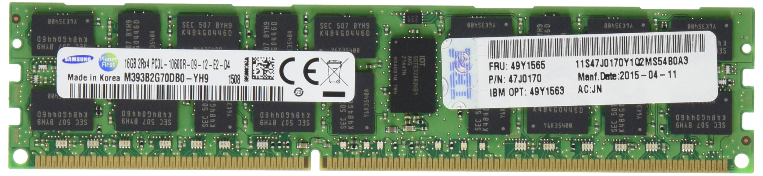 【中古】【非常に良い】レノボ・ジャパン旧IBM 16GB(1×16GB) デュアルランク 1.35V PC3L-10600 ECC DDR3-1333 LP RDIMM 49Y1563