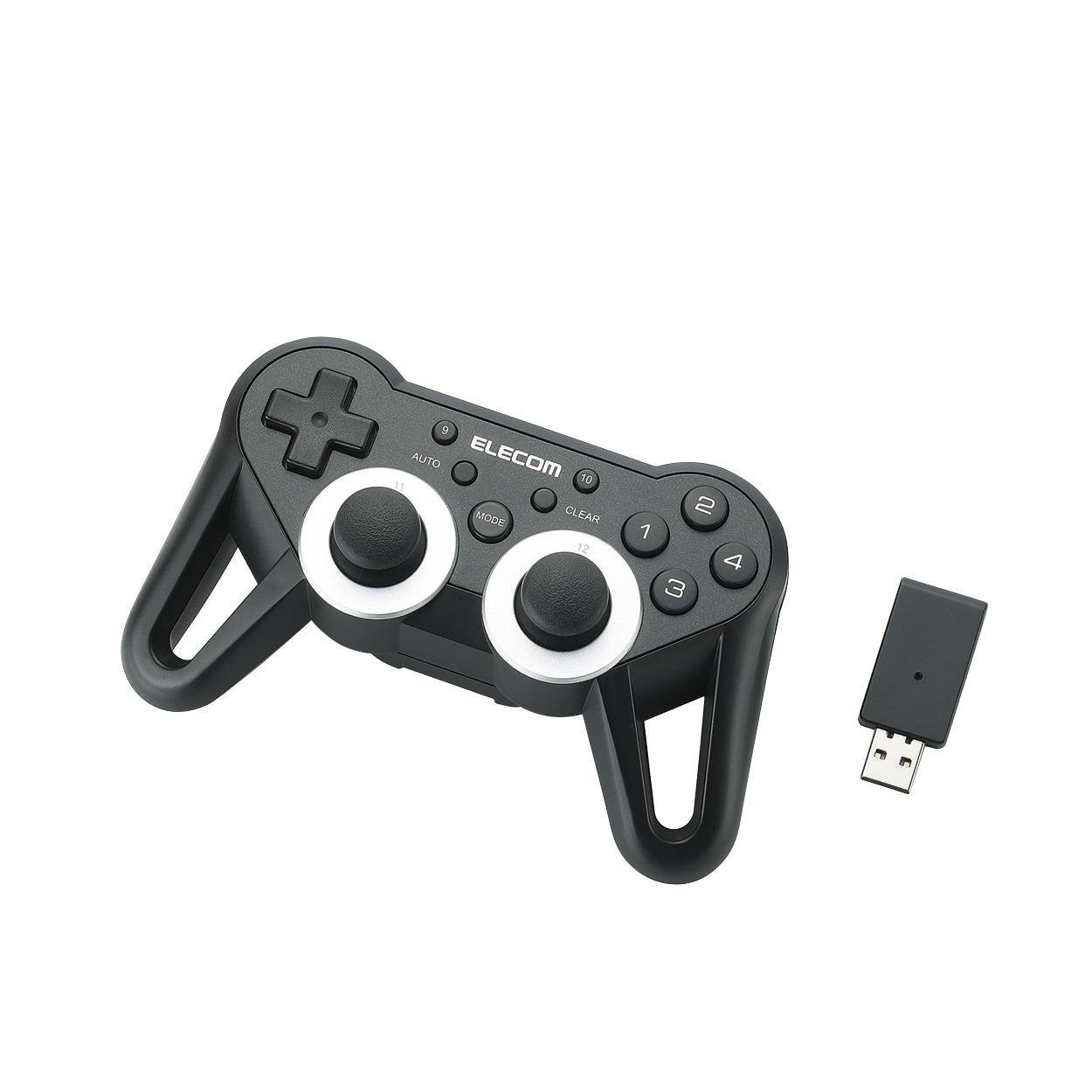 【中古】【非常に良い】エレコム ゲームパッド ワイヤレス接続 12ボタンアナログスティック搭載 振動/連射 高耐久 ブラック JC-U3412SBK