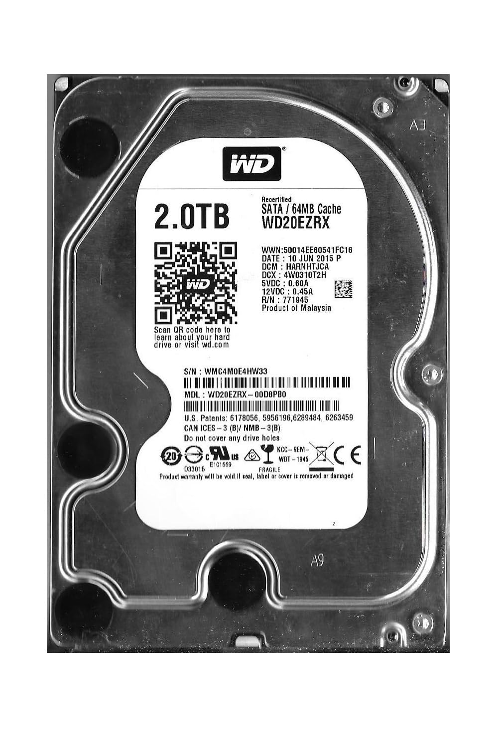 【中古】【非常に良い】WESTERN DIGITAL 3.5インチ内蔵HDD 2TB SATA6.0Gb/s 5400rpm 64MB WD20EZRX-R 14,782円