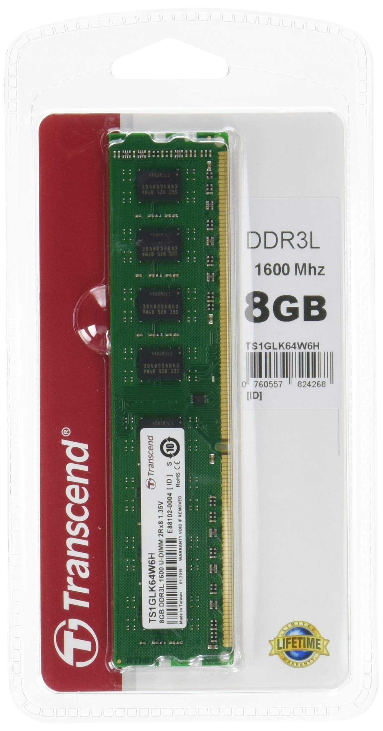 【中古】【非常に良い】Transcend デスクトップPC用メモリ PC3L-12800 DDR3L 1600 8GB 1.35V(低電圧) - 1.5V 両対応 240pin DIMM TS1GLK64W6H
