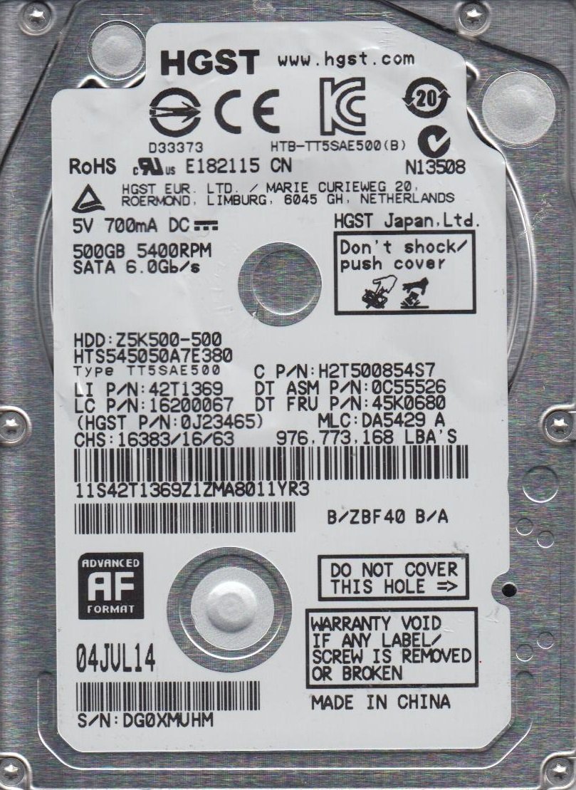 【中古】【非常に良い】hts545050 a7e380、PN 0j23465、MLC da5429、Hitachi 500 GB SATA 2.5ハードドライブ
