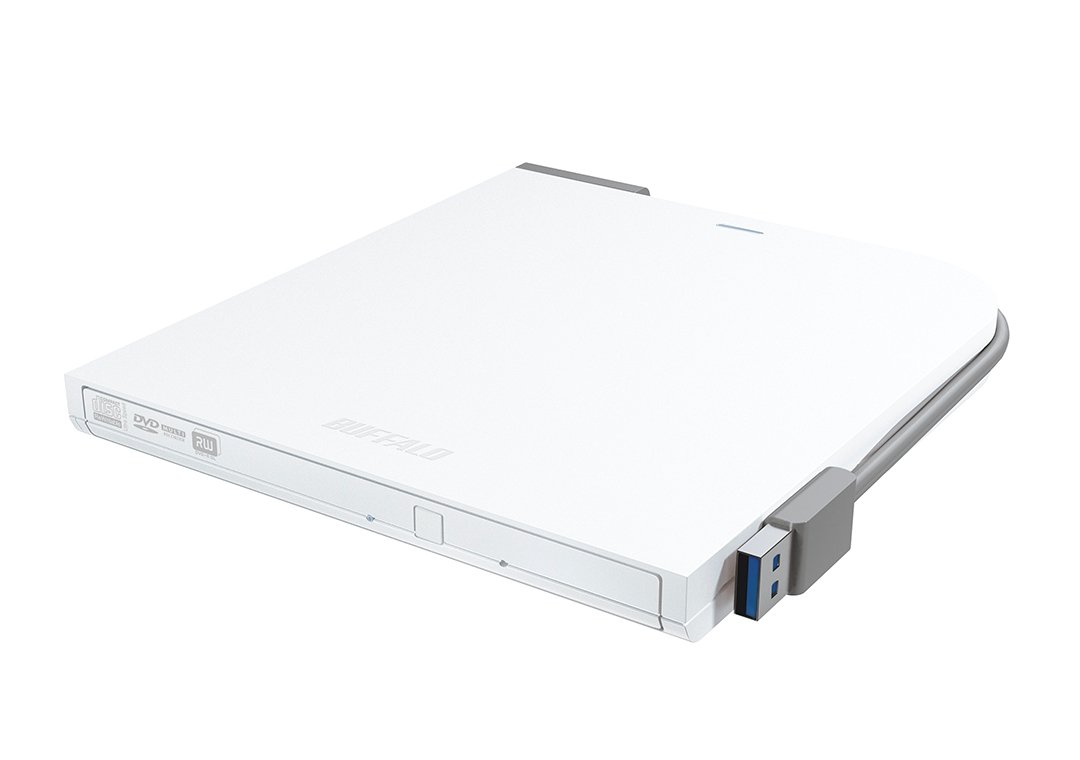 【中古】【非常に良い】BUFFALO USB3.0 ポータブルDVDドライブ フラットデザイン ウルトラスリムタイプ Wケーブル収納 ホワイト DVSM-PTS58U3-WH