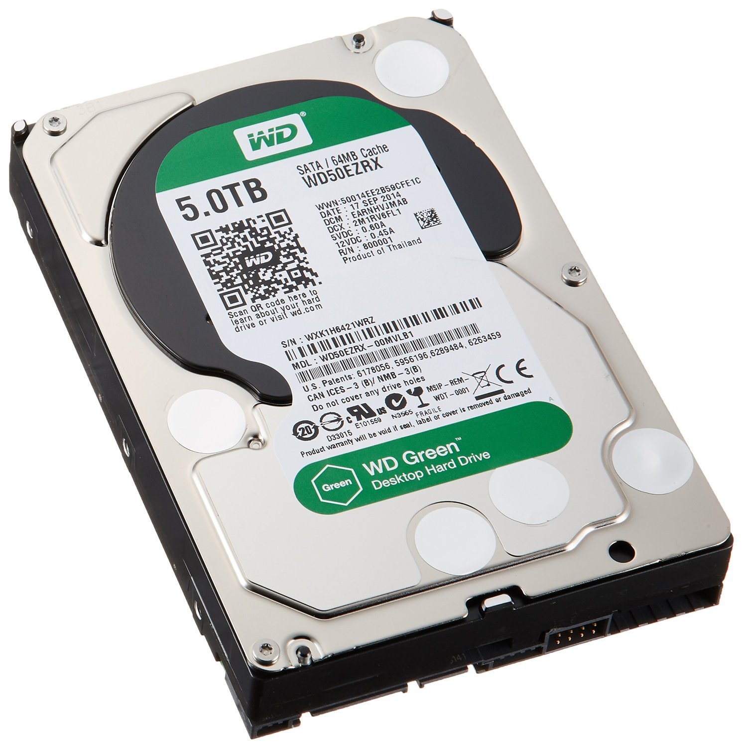 【中古】【非常に良い】WD 内蔵HDD Green 5TB 3.5inch SATA3.0（SATA 6 Gb/s） 64MB Intellipower 2年保証 WD50EZRX