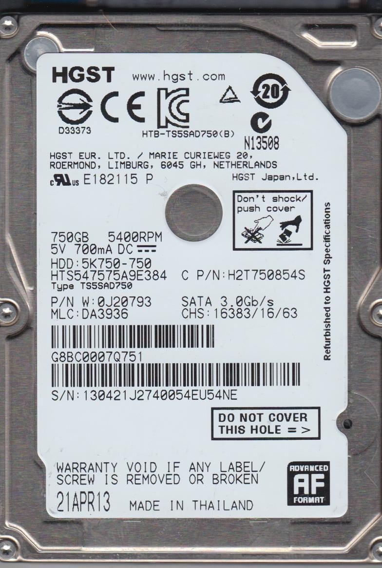 【中古】【非常に良い】HTS547575A9E384、PN 0J20793、MLC DA3936、Hitachi 750GB SATA 2.5ハードドライブ|スカイマーケットプラス