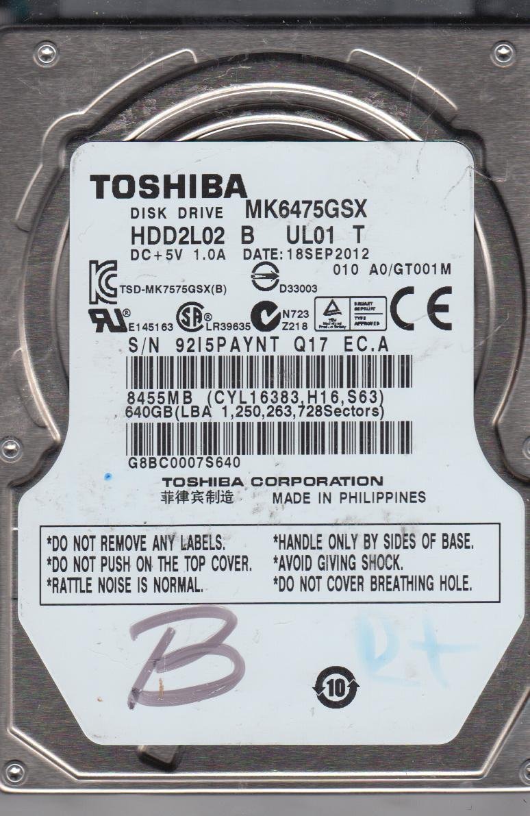【中古】【人並み外れたに好いたらしい】MK6475GSX A0/GT001M HDD2L02 B UL01 T 東芝 640GB SATA 2.5 捉え所の無い運転