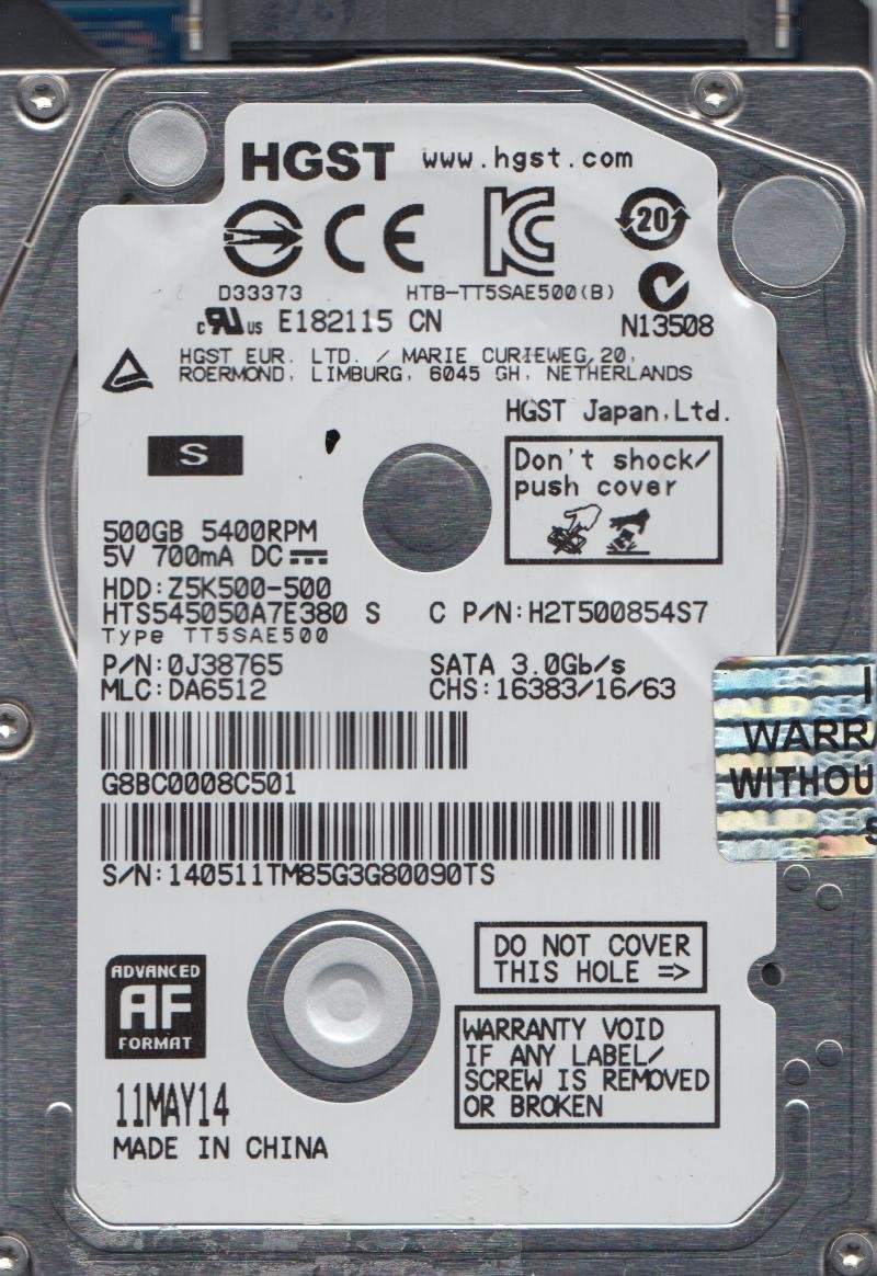 【中古】【人並み外れたに好いたらしい】hts545050 a7e380、PN 0j38765、MLC 地方検事6512、Hitachi 500 GB SATA 2.5捉え所の無い運転