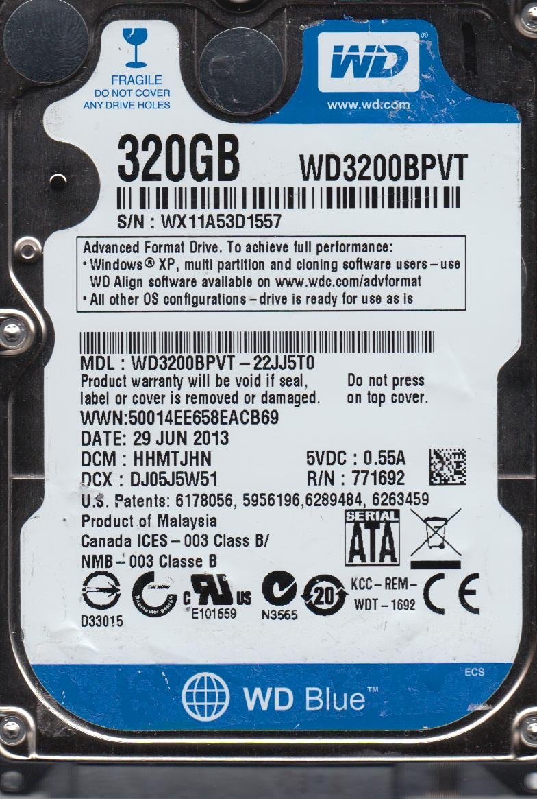 【中古】【非常に良い】WD3200BPVT-22JJ5T0、DCM HHMTJHN、Western Digital 320GB SATA 2.5ハードドライブ