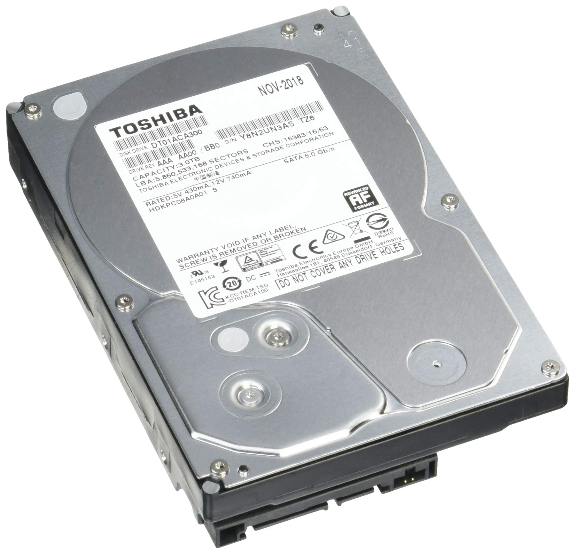 【中古】【人並み外れたに好いたらしい】東芝 内蔵HDD 3.5in 3結核症 マイコン真似形 DT01ACA300-2YW 【国内】 2年引き請ける SATA 6Gbps相応う