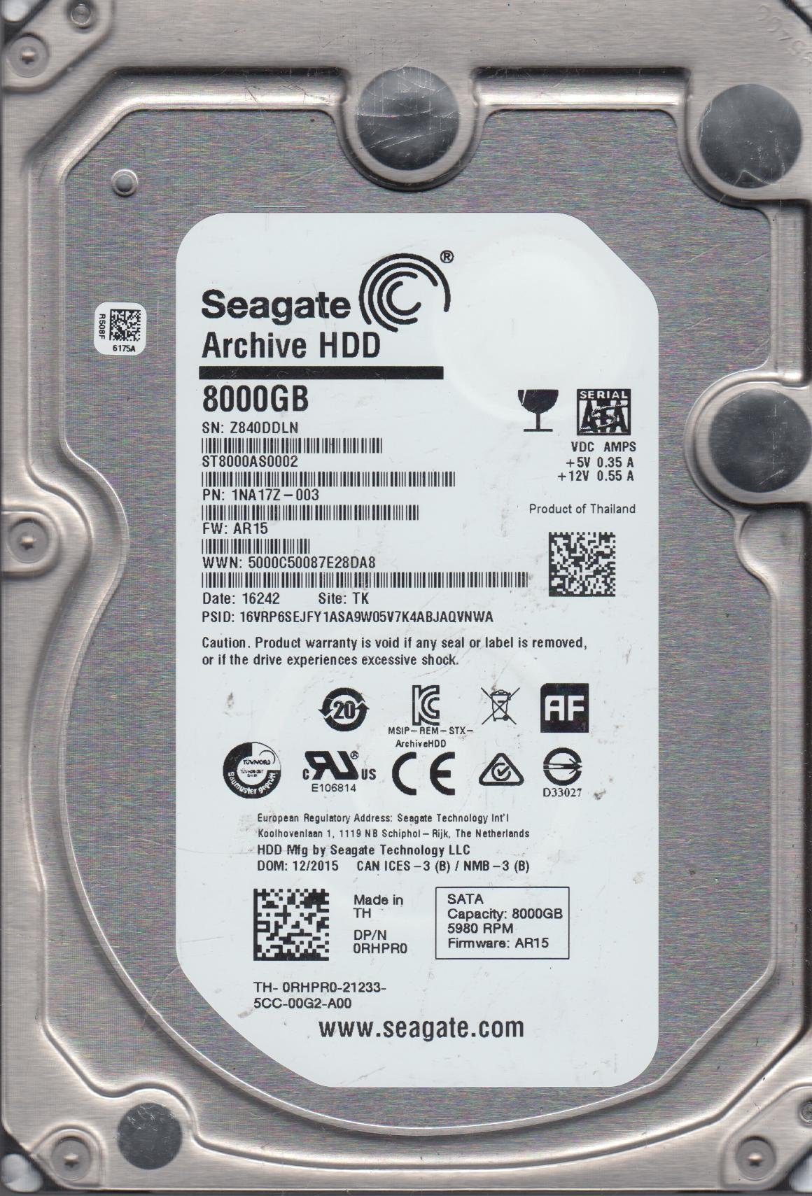 【中古】【人並み外れたに好いたらしい】SeagateアーカイブHDD st8000as0002 8tb 5900rpm SATA 6.0 GB / s 128 MB捉え所のない運転 内蔵ハードディスクドライブ-PCパーツ-パソコン・周辺機器