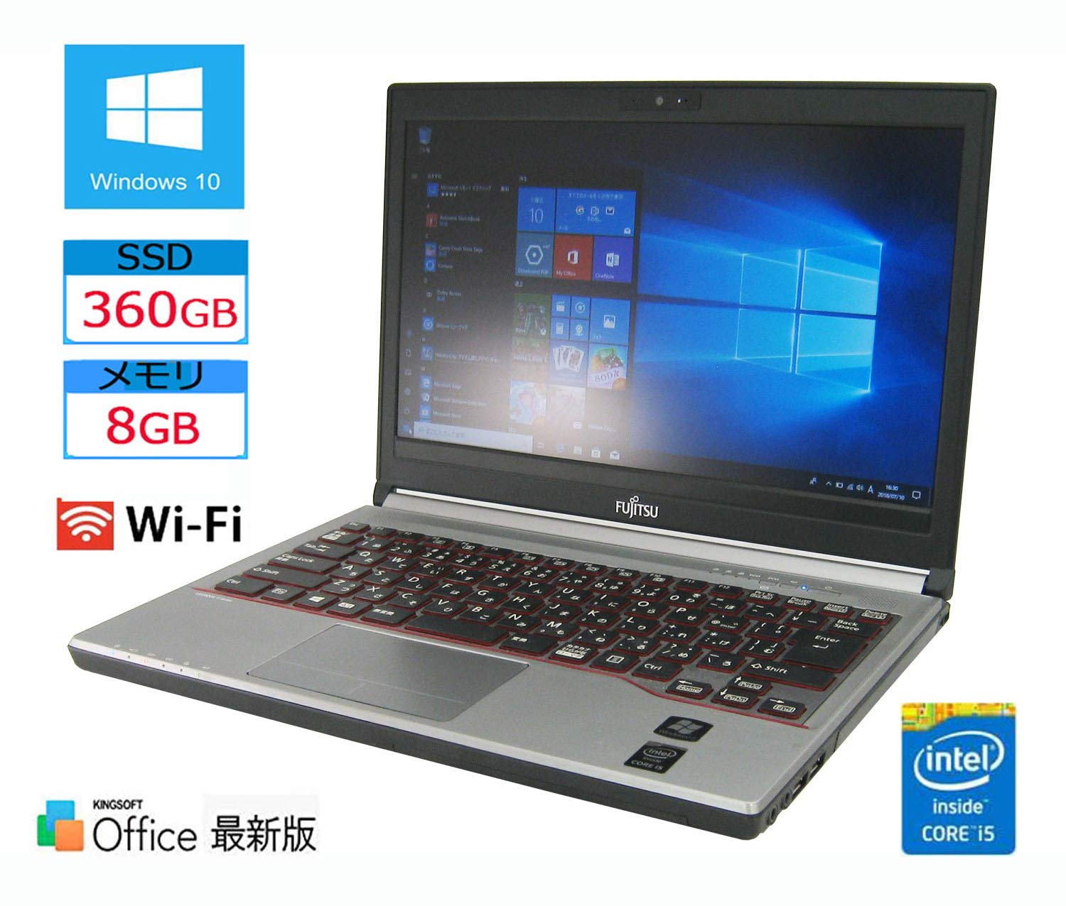 【中古】【人並み外れたに好いたらしい】【Win 10申し受ける】富士通 LIFEBOOK E734/H ★第4時人Core i5 2.6GHz／８GB記憶装置／SSD 360GB/13.3in／無線LAN/Office/中古マイコン パソコン-ノートPC-パソコン・周辺機器