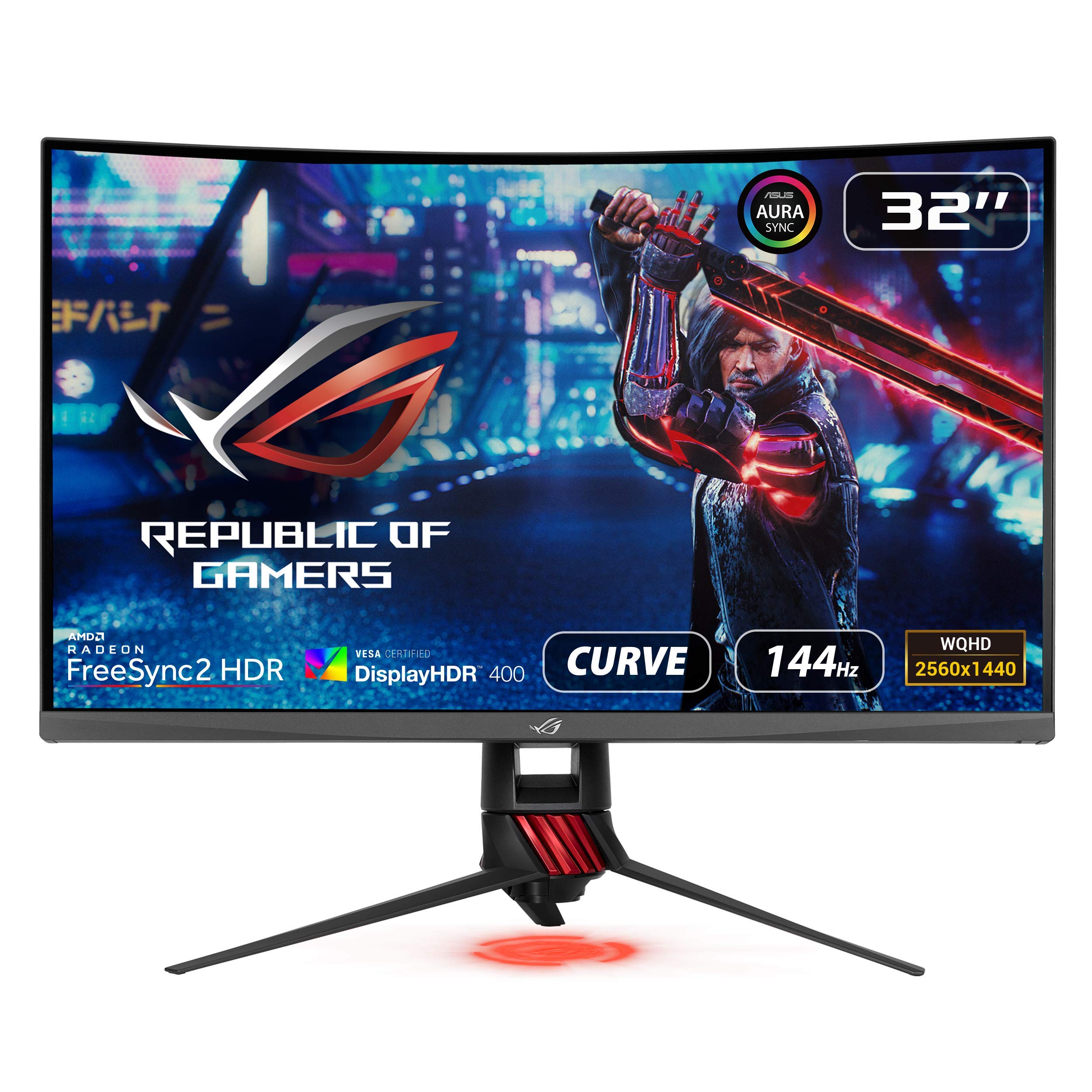 【中古】【人並み外れたに好いたらしい】ASUS 31.5in なおなお書き5相応う ひん曲げるゲーミングモニター XG32VQR WQHD 広可視性角178° 144サイクル HDR400 FREESYNC 2 HDR DCI-P3 HDMI×2界面高さ