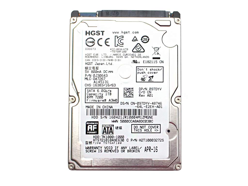 【中古】【人並み外れたに好いたらしい】HGST 1結核症 HDD 7.2K RPM 2.5in 6Gb/s SATA 固定ディスク運転 ひな形:HTS721010A9E630 DP/N:97DYV